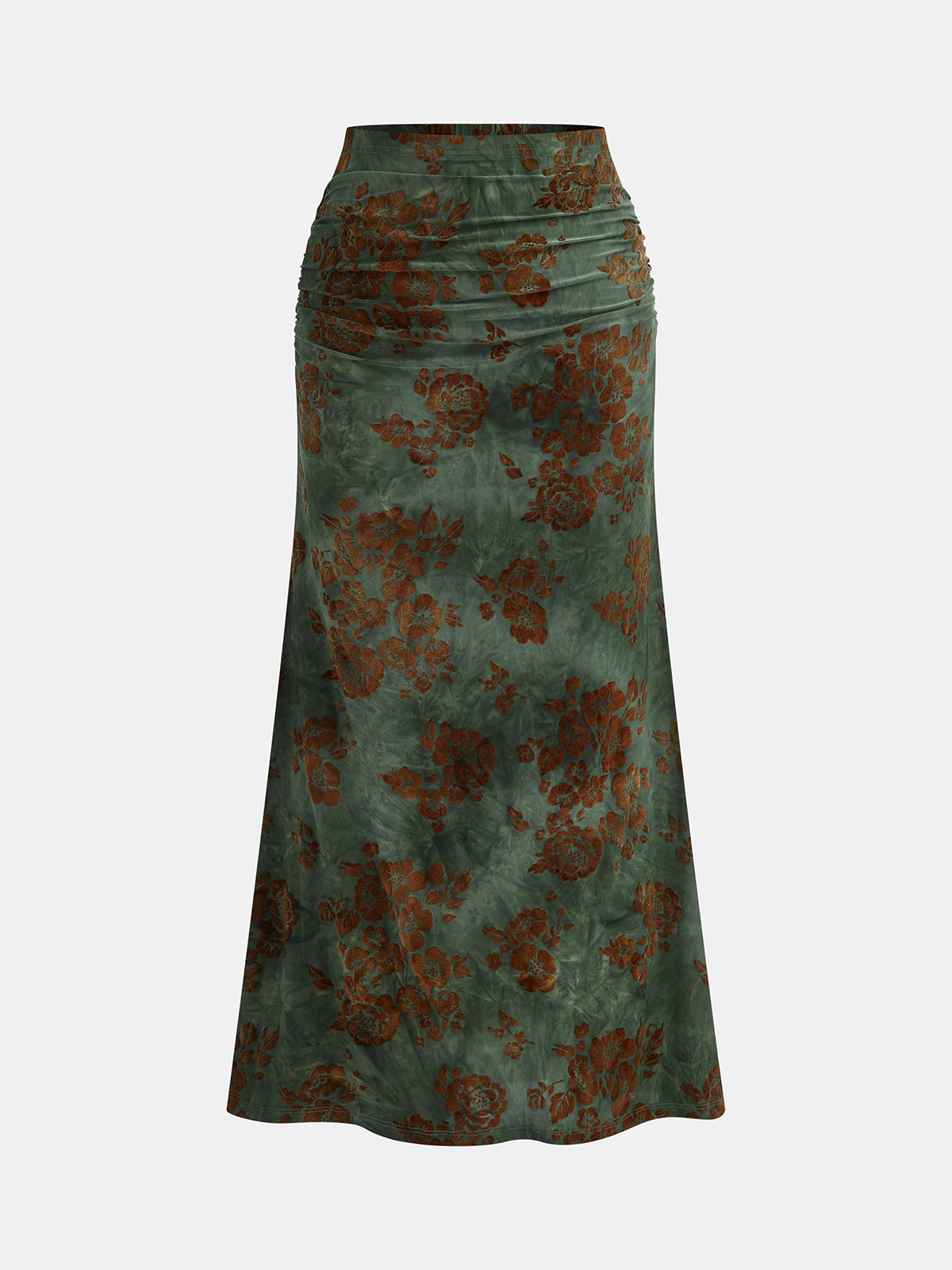Ruched Floral Jacquard Maxi Skirt