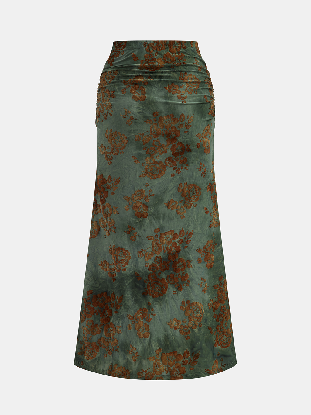 Ruched Floral Jacquard Maxi Skirt