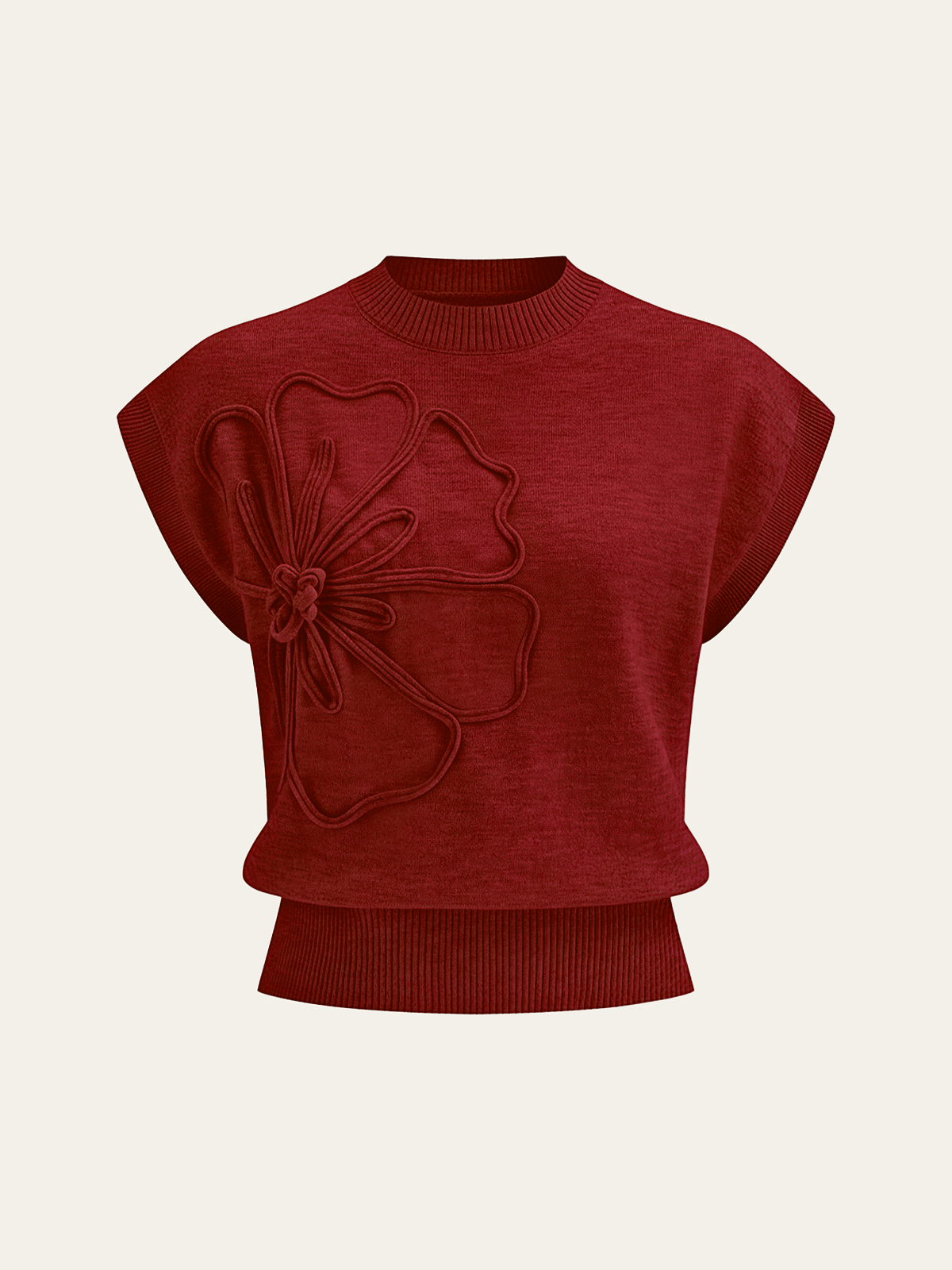 Floral Appliqué Cap Sleeve Knit Tee