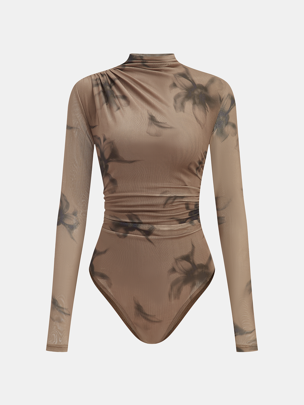 Ruched Long Sleeve Bodysuit with Gradient Print