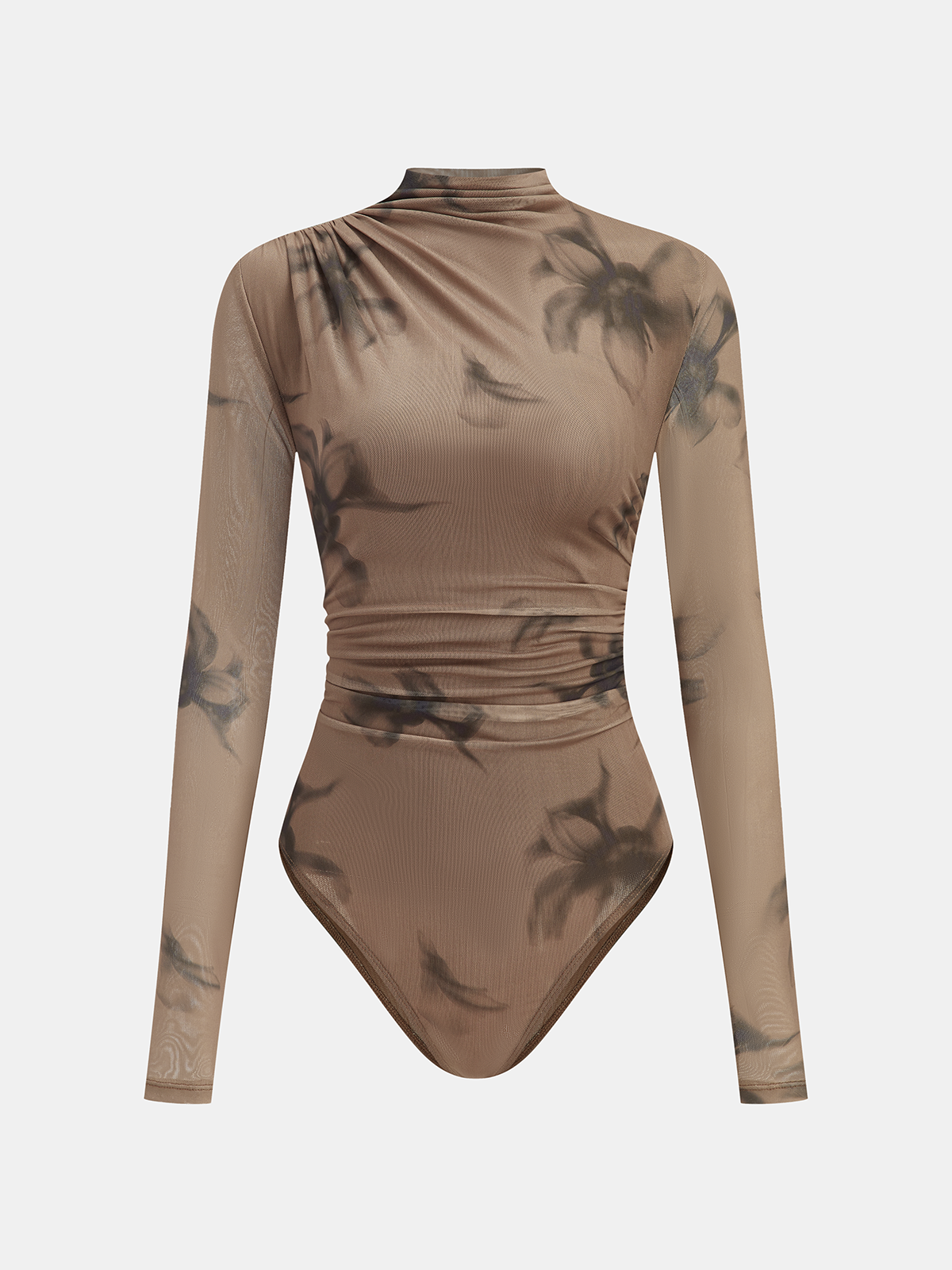 Ruched Long Sleeve Bodysuit with Gradient Print