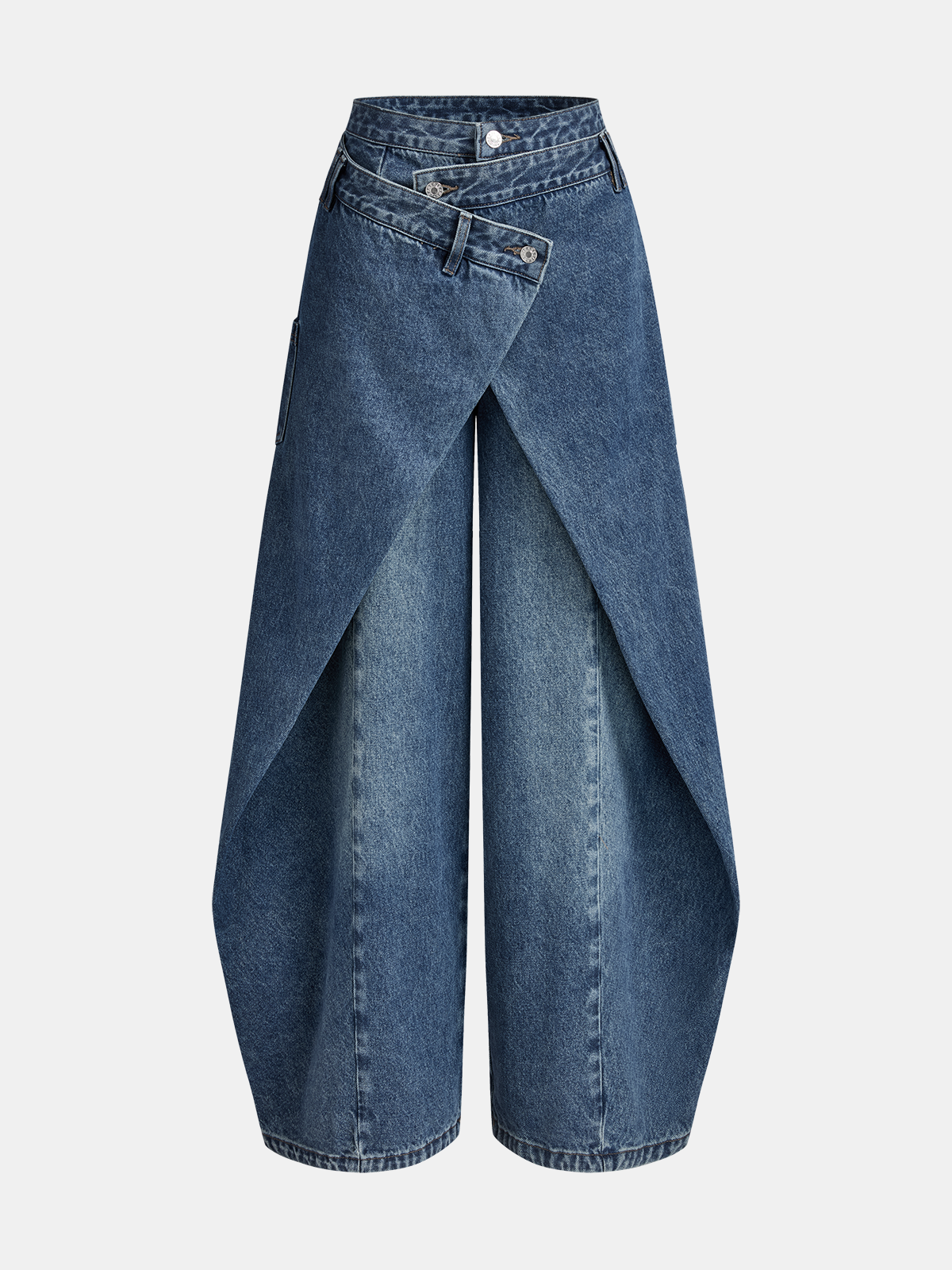 Cross-Front Wide-Leg Jeans – Mid Waist Denim