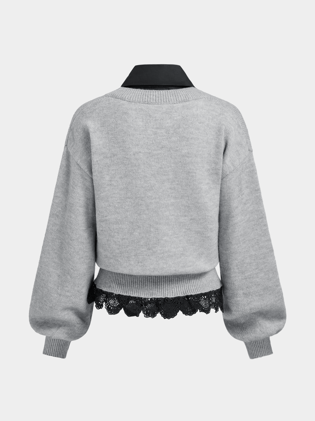 Lace Hem Sweater with Contrast Collar Detail