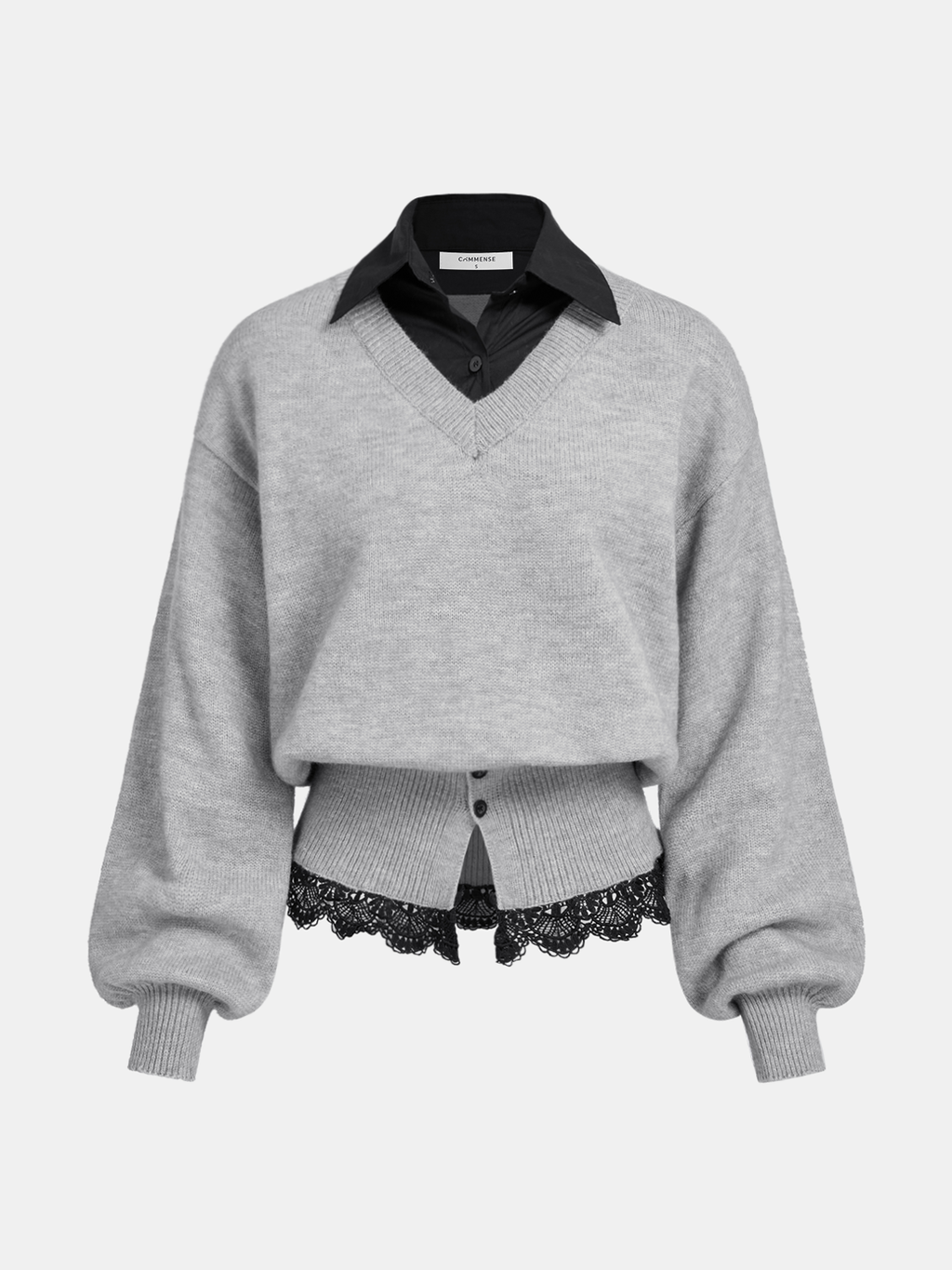 Lace Hem Sweater with Contrast Collar Detail