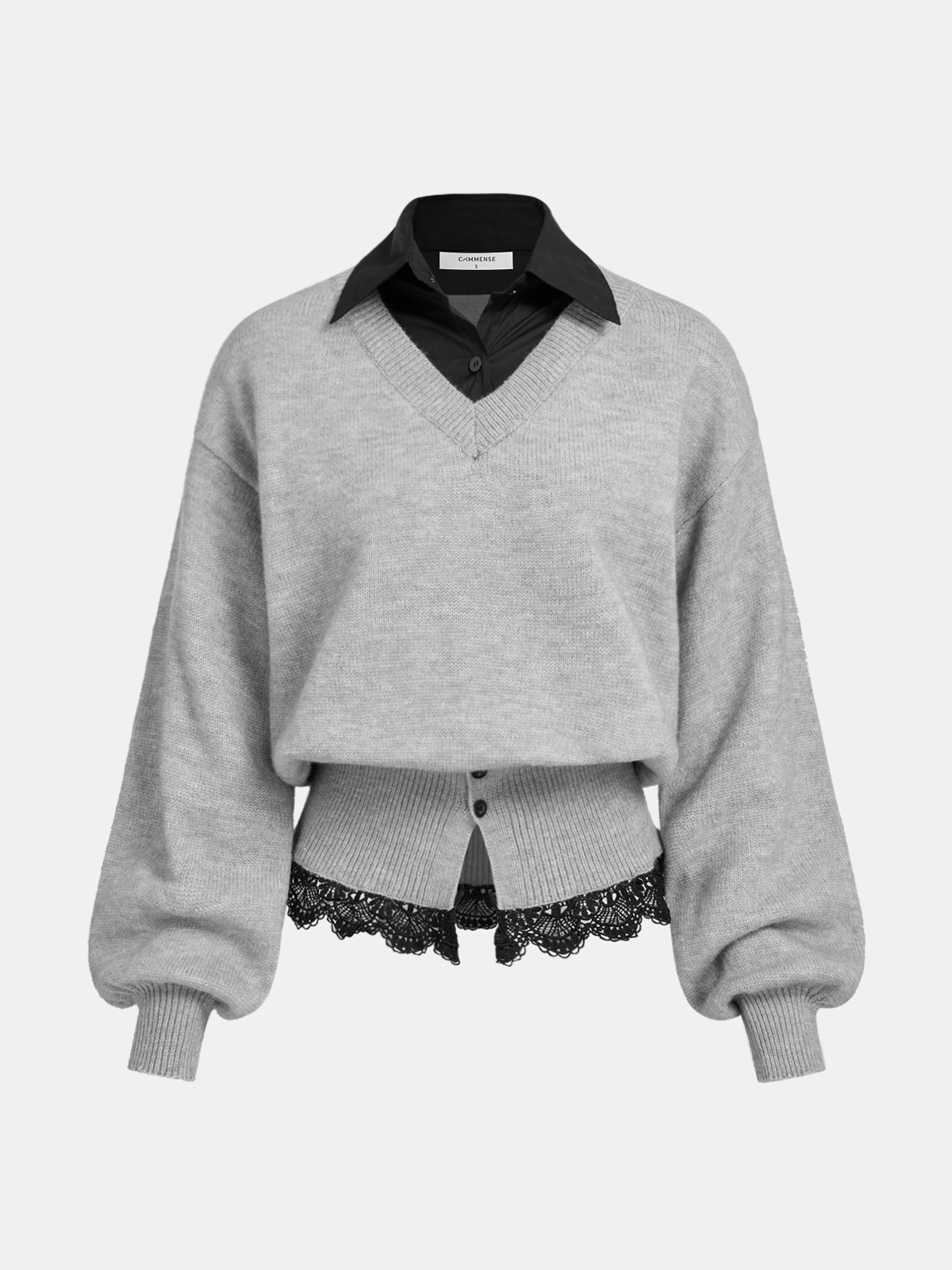Lace Hem Sweater with Contrast Collar Detail