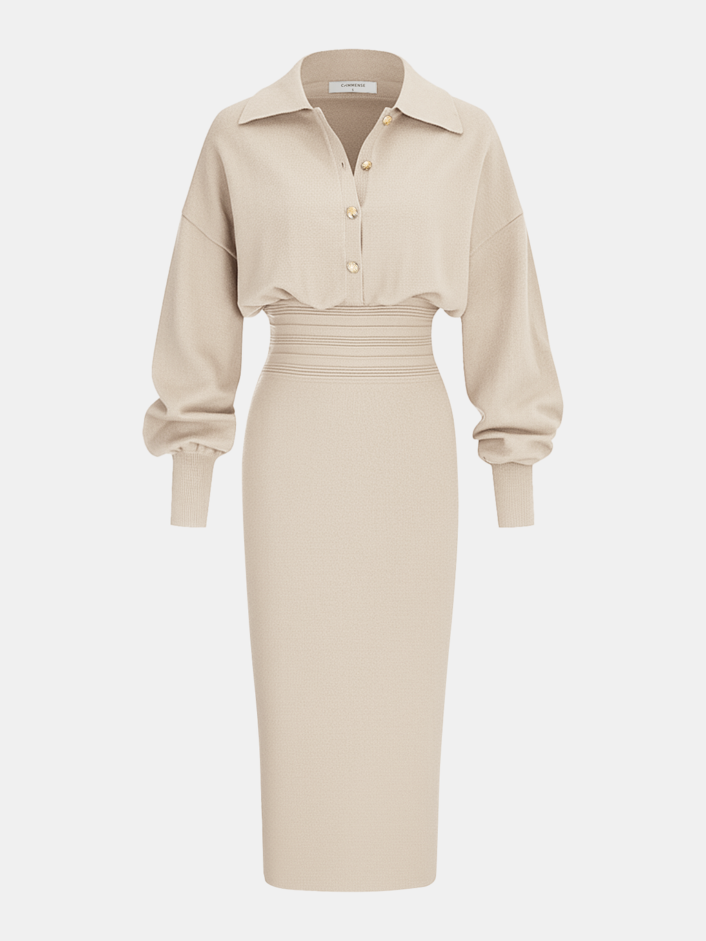 Tailored Knit Shirt Dress with Cinched Waist
