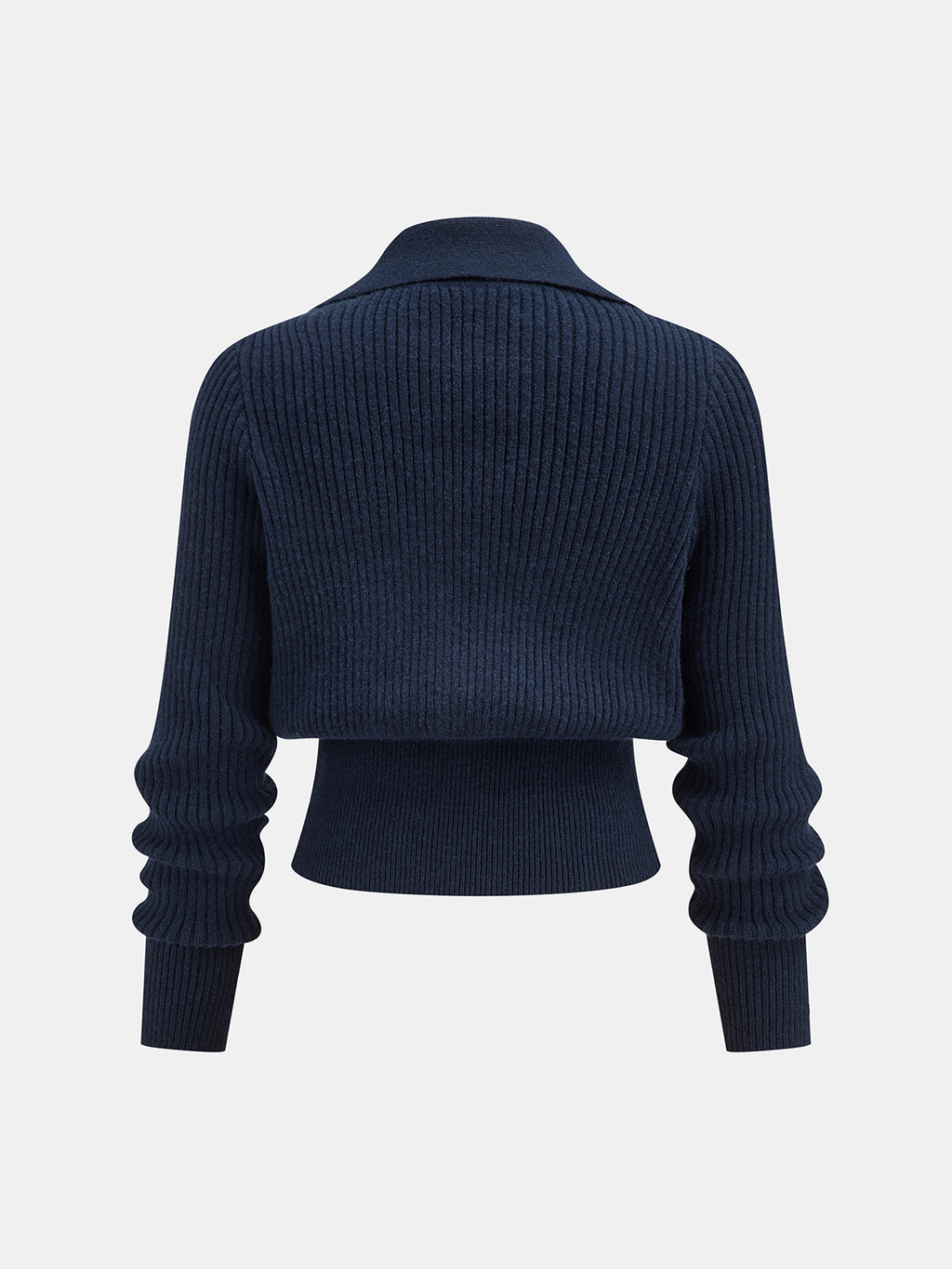 Ribbed Cropped Sweater with Collared Neckline and Metal Buckle Detail