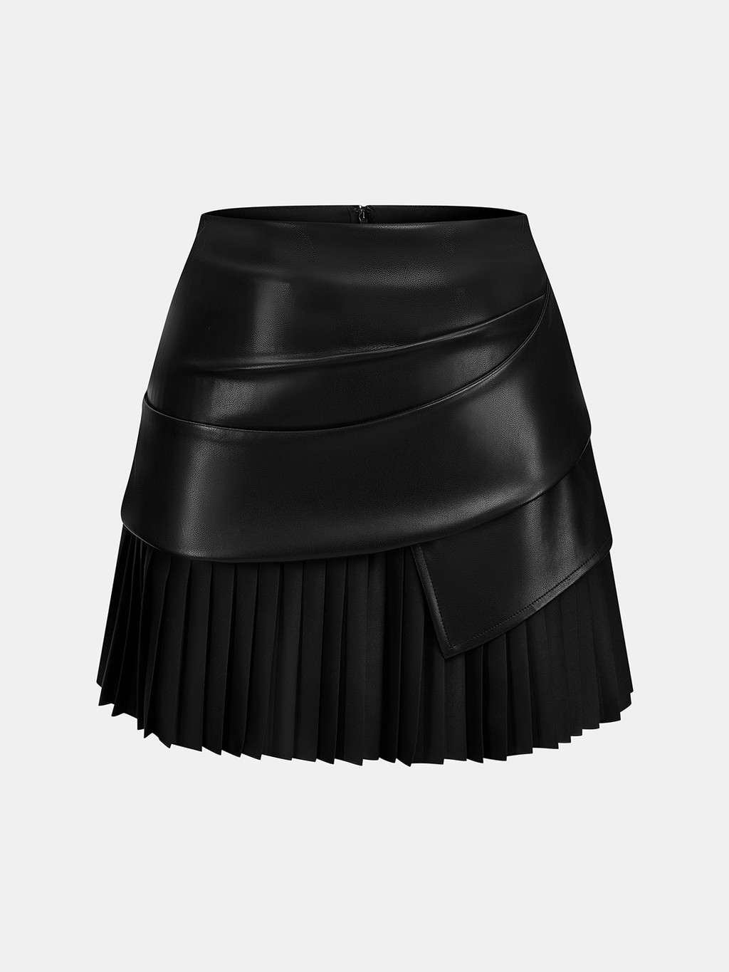 Ruched Pleated Faux Leather Mini Skirt