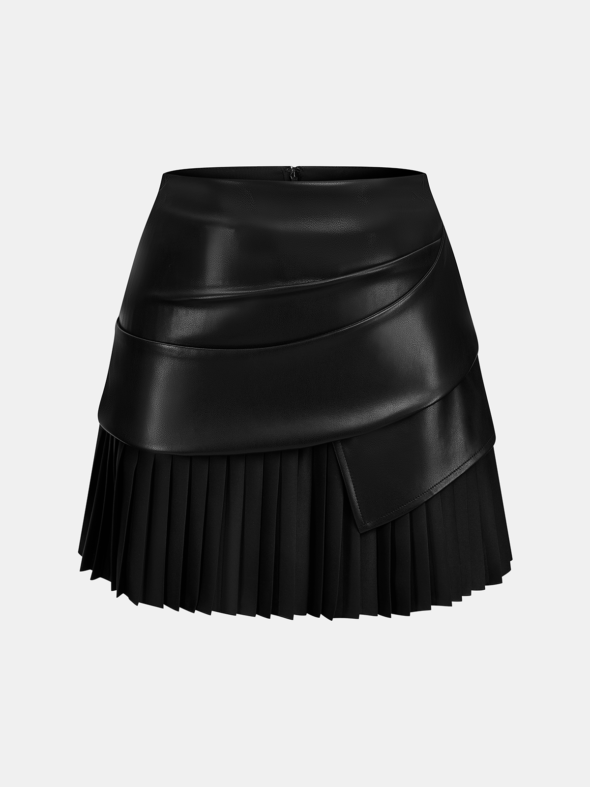 Ruched Pleated Faux Leather Mini Skirt