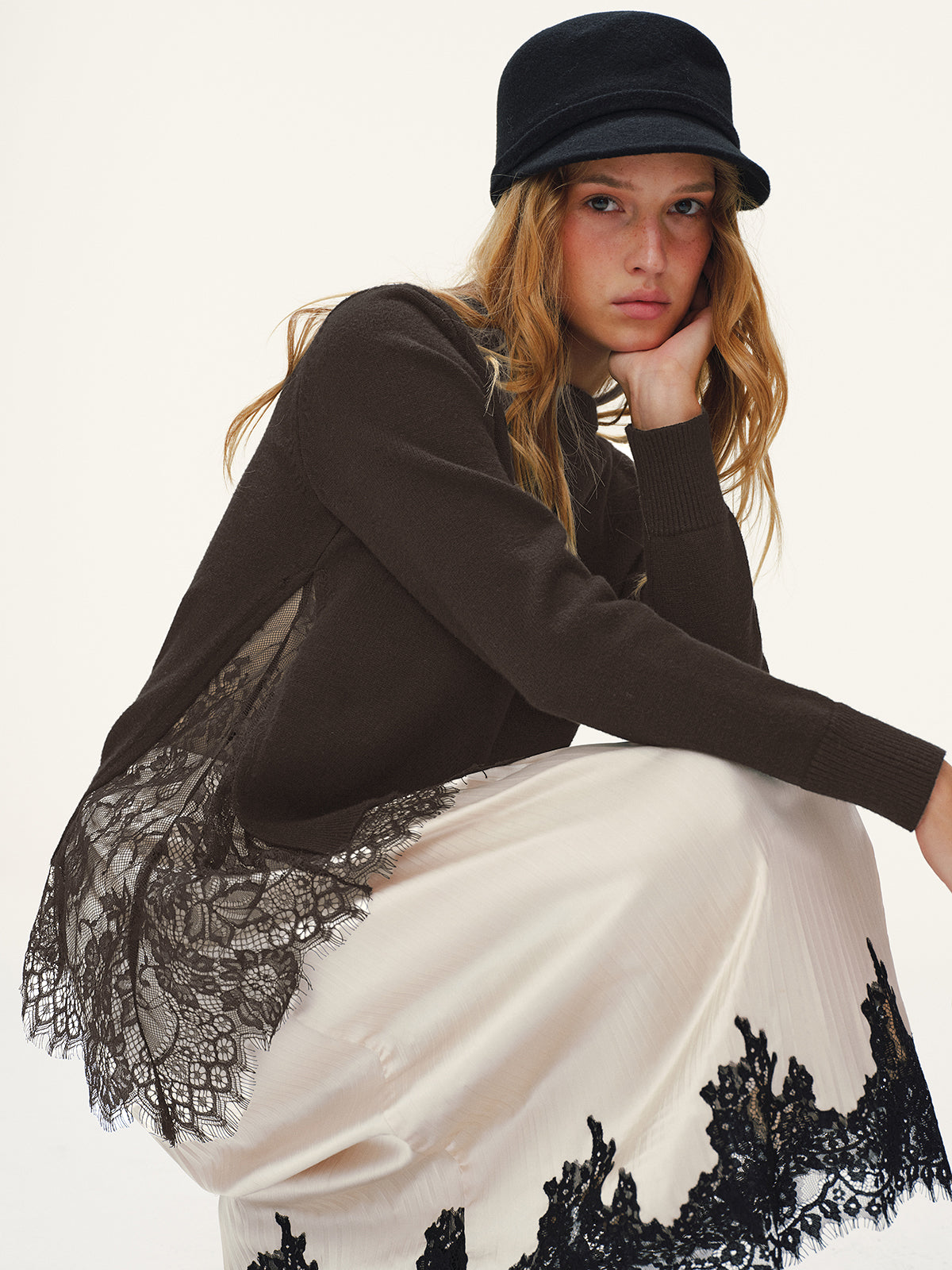 Lace-Trimmed Knit Sweater