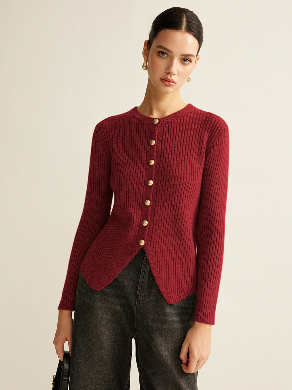 Chic Split Hem Button-Up Cardigan