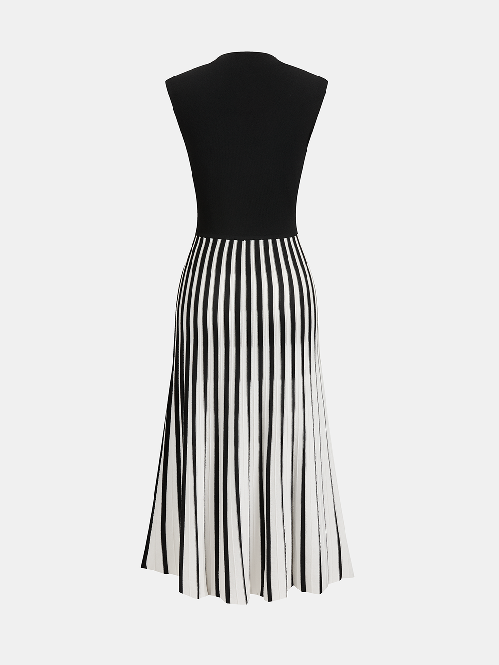 Striped Midi Dress with Sleeveless Mock Neck Design