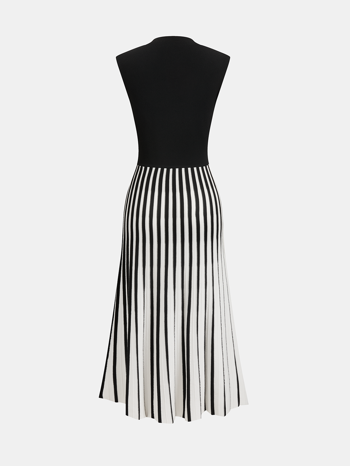 Striped Midi Dress with Sleeveless Mock Neck Design