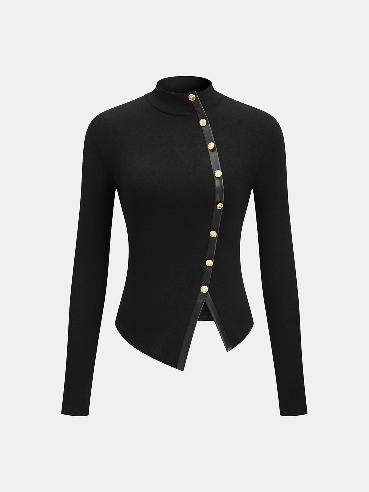 Asymmetrical Knit Top with Faux Leather Accents