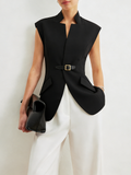 Buckle Detail Notch Lapel Blazer Vest