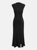 Cap Sleeve Ribbed Knit Maxi Dress with Button Accents