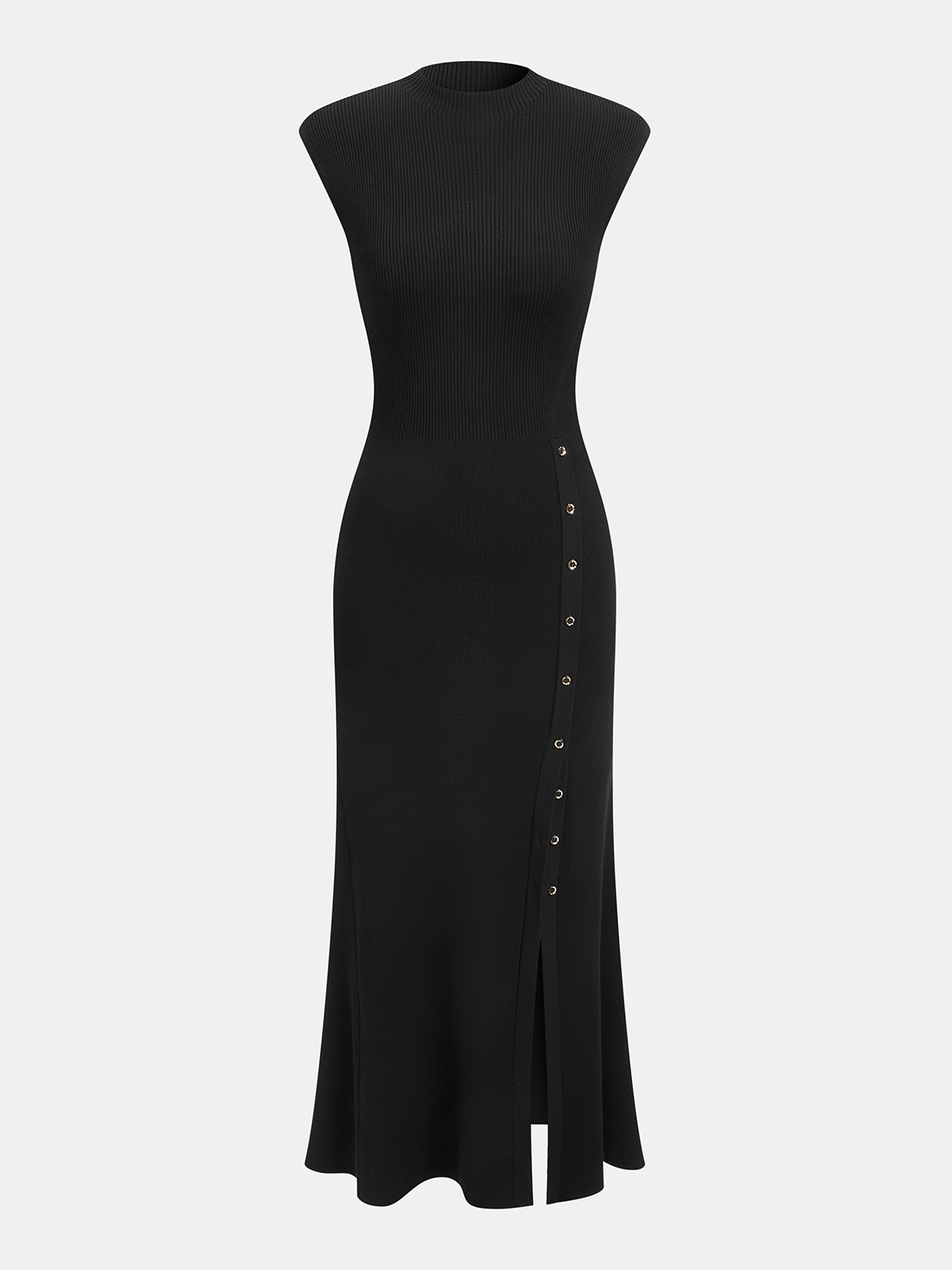 Cap Sleeve Ribbed Knit Maxi Dress with Button Accents