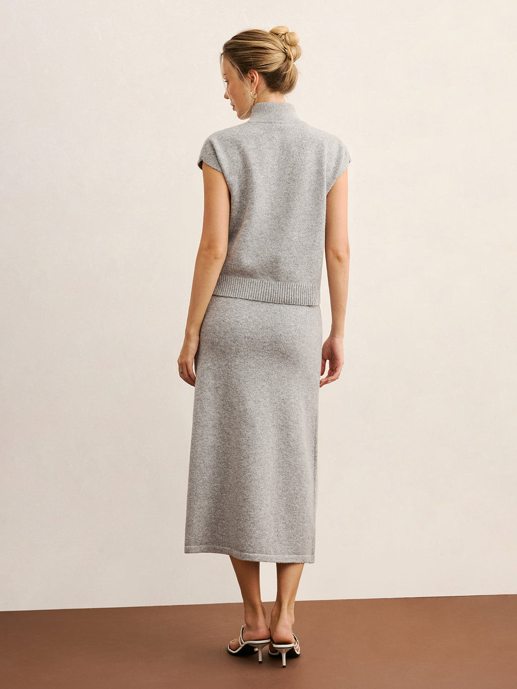 Chic Mock Neck Knit Top with Coordinating Midi Skirt Set