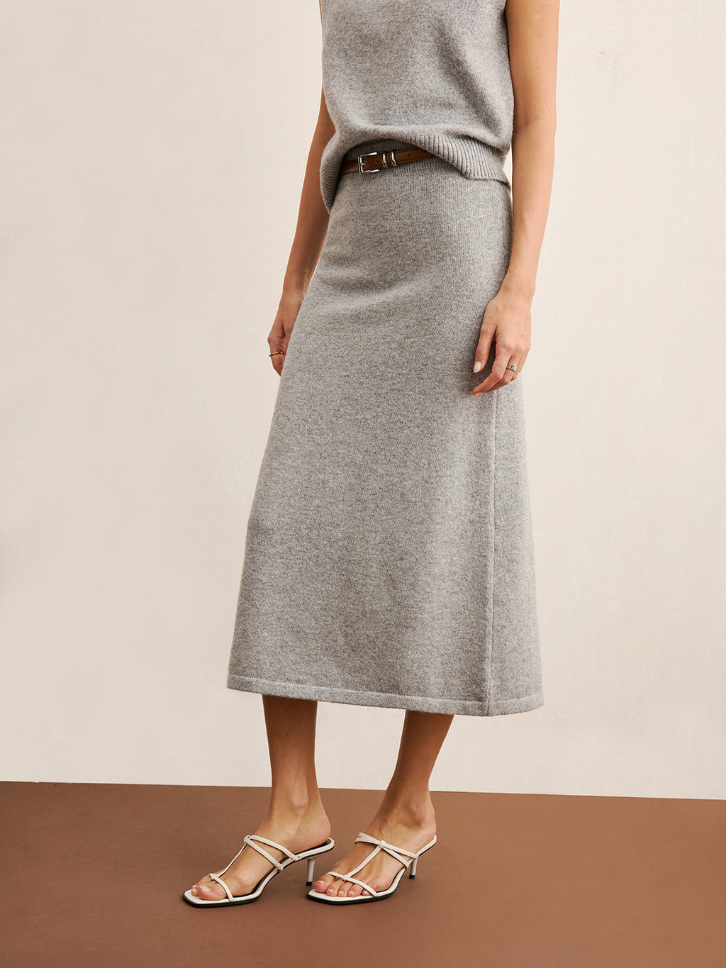 Chic Mock Neck Knit Top with Coordinating Midi Skirt Set
