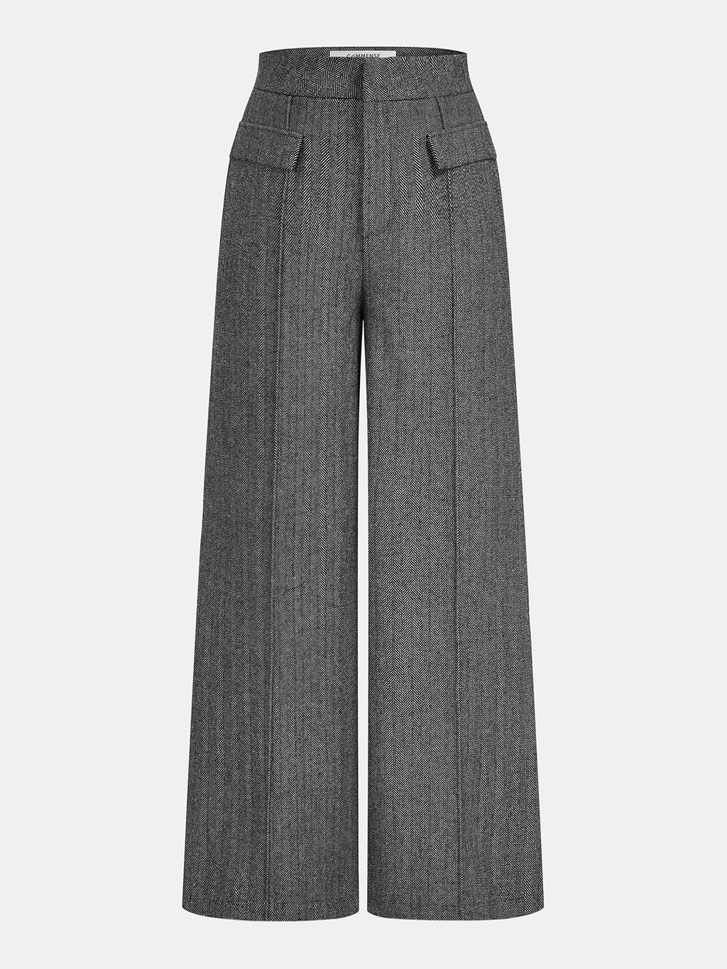 Herringbone Pattern Wide-Leg Trousers