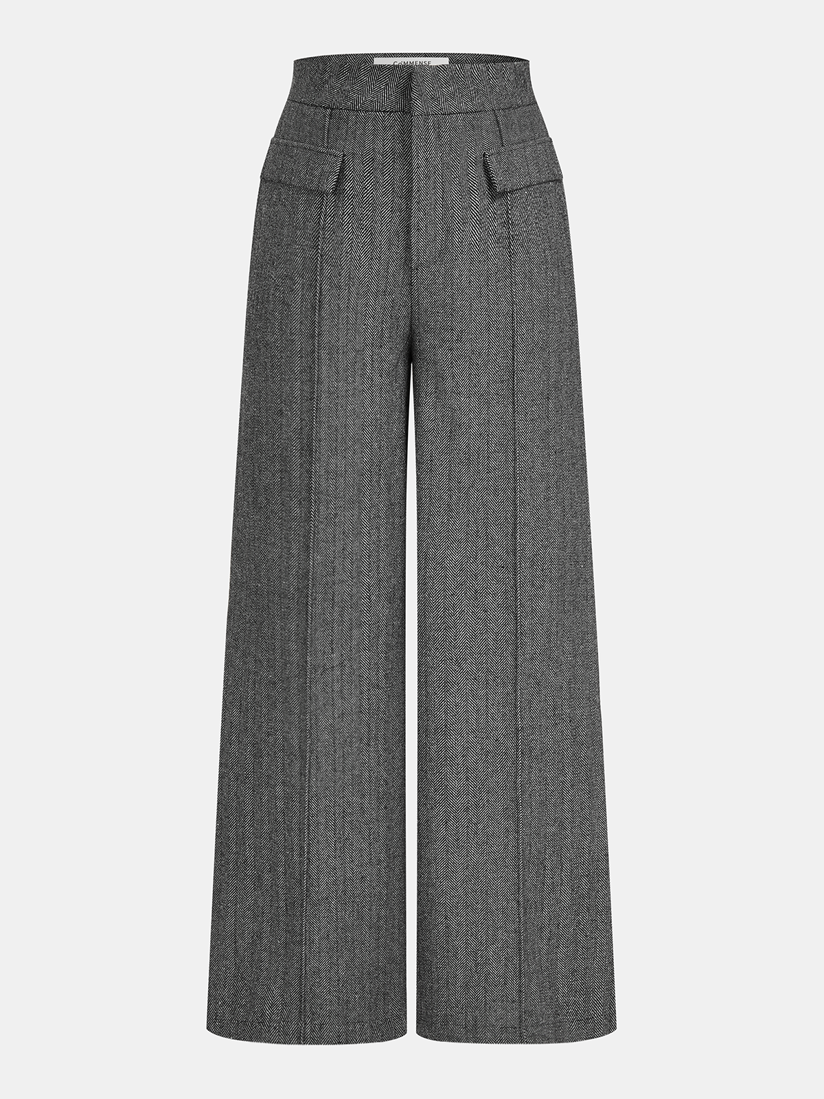 Herringbone Pattern Wide-Leg Trousers