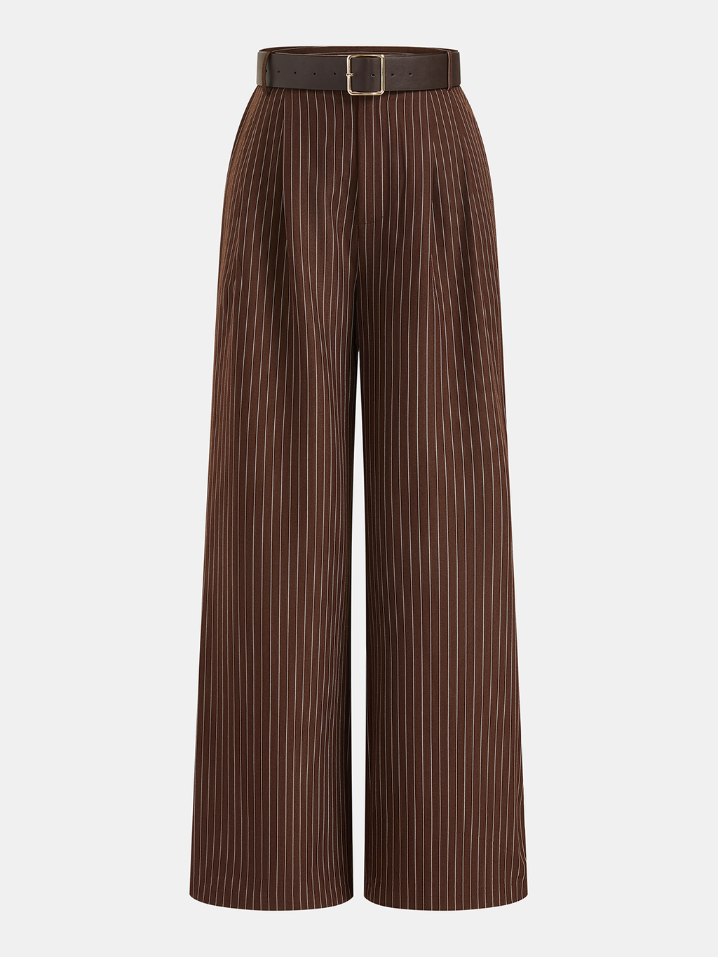 Chic Pinstripe Sleeveless Top and Tailored Pants Ensemble with Belt