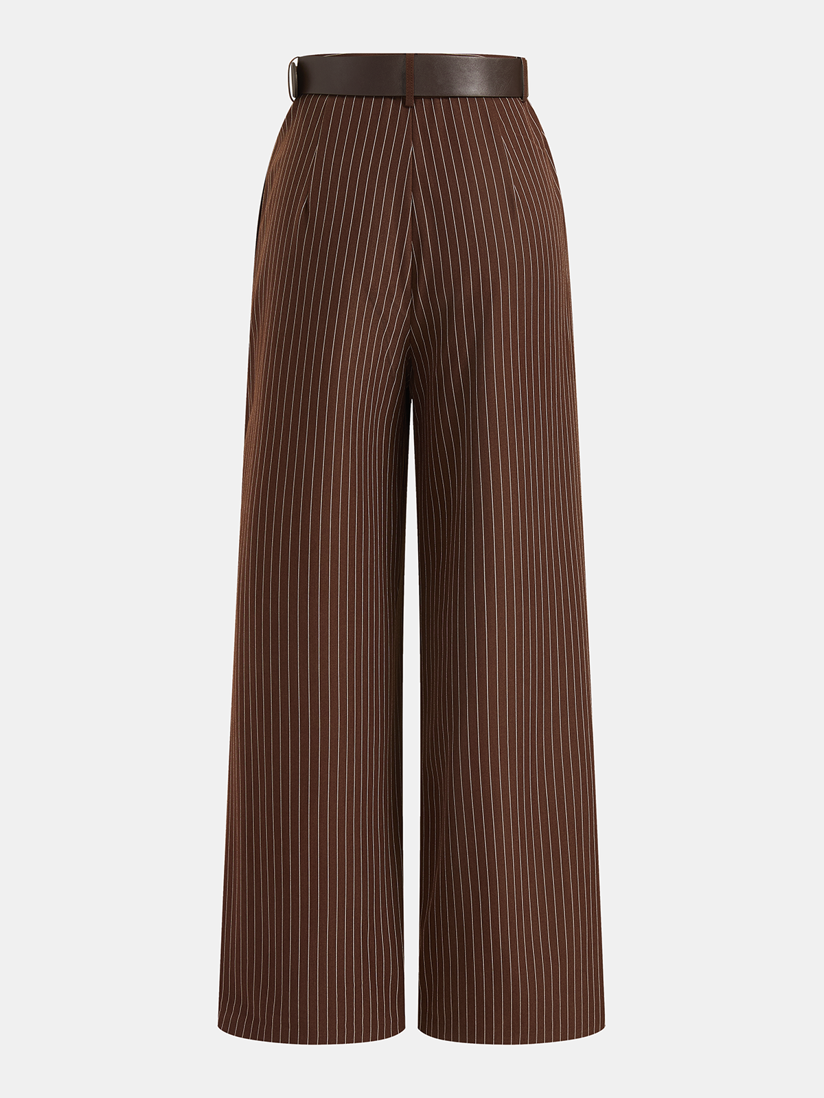 Chic Pinstripe Sleeveless Top and Tailored Pants Ensemble with Belt