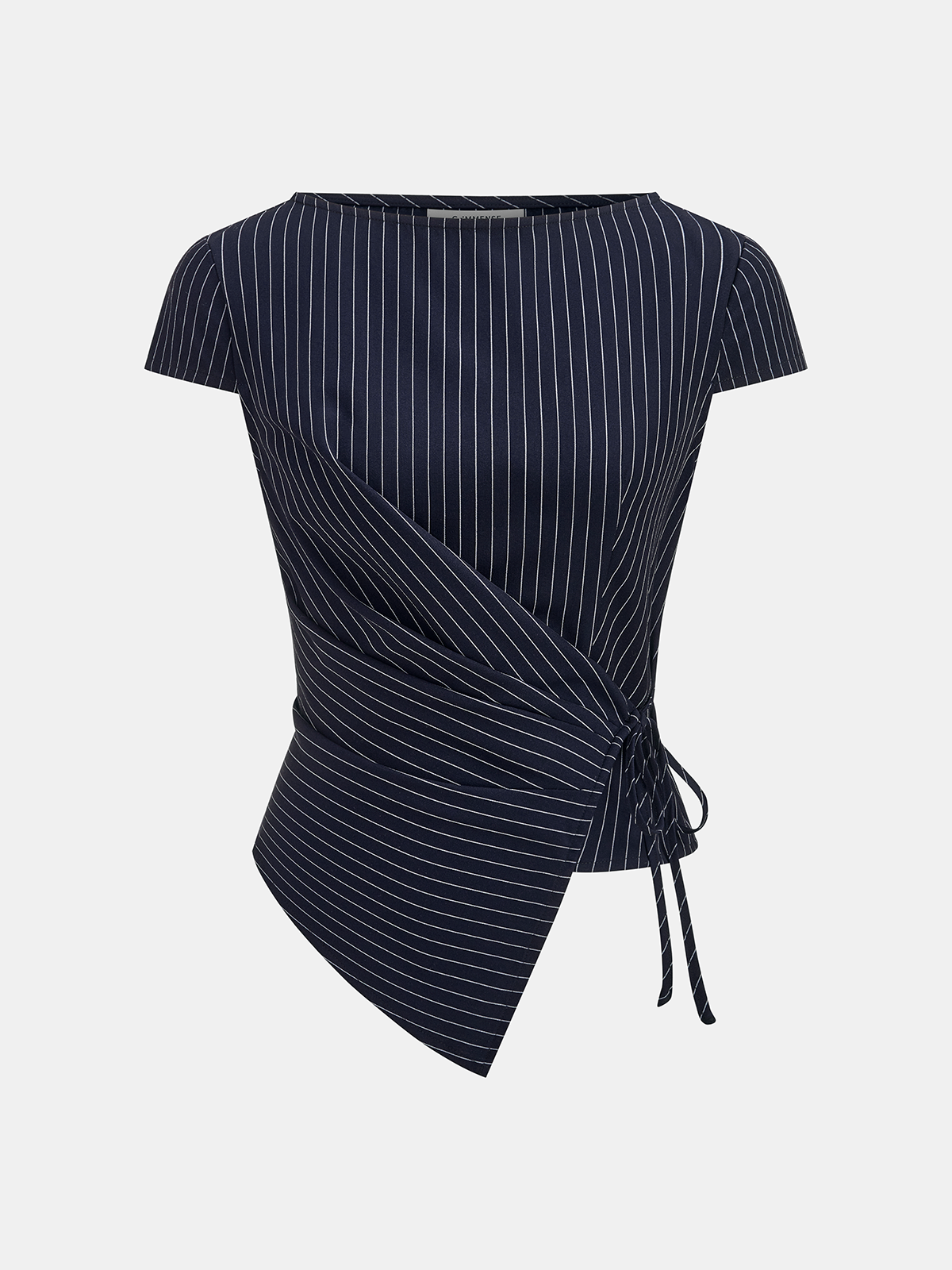 Chic Pinstripe Wrap Top with Coordinating Wide-Leg Trousers