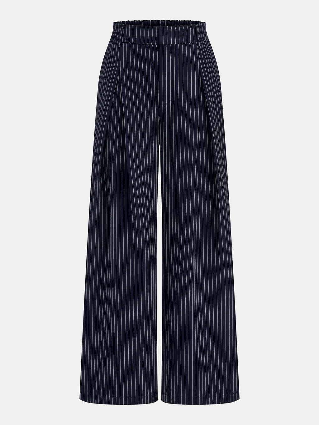 Chic Pinstripe Wrap Top with Coordinating Wide-Leg Trousers
