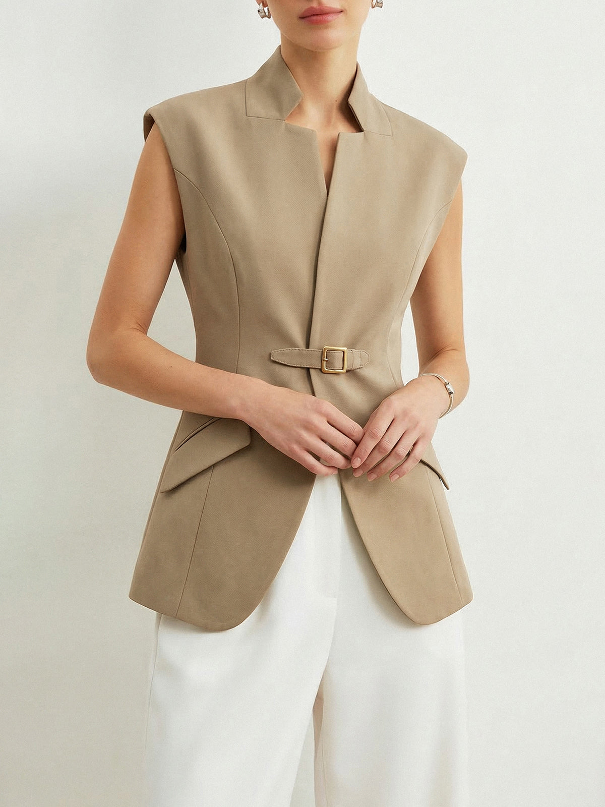 Buckle Detail Notch Lapel Blazer Vest