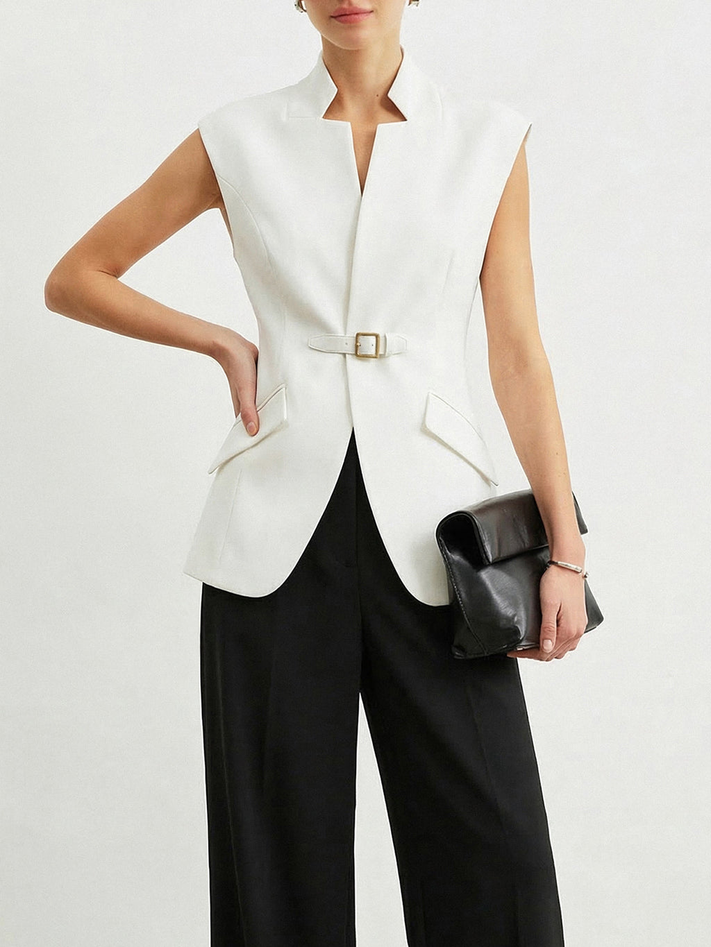 Buckle Detail Notch Lapel Blazer Vest