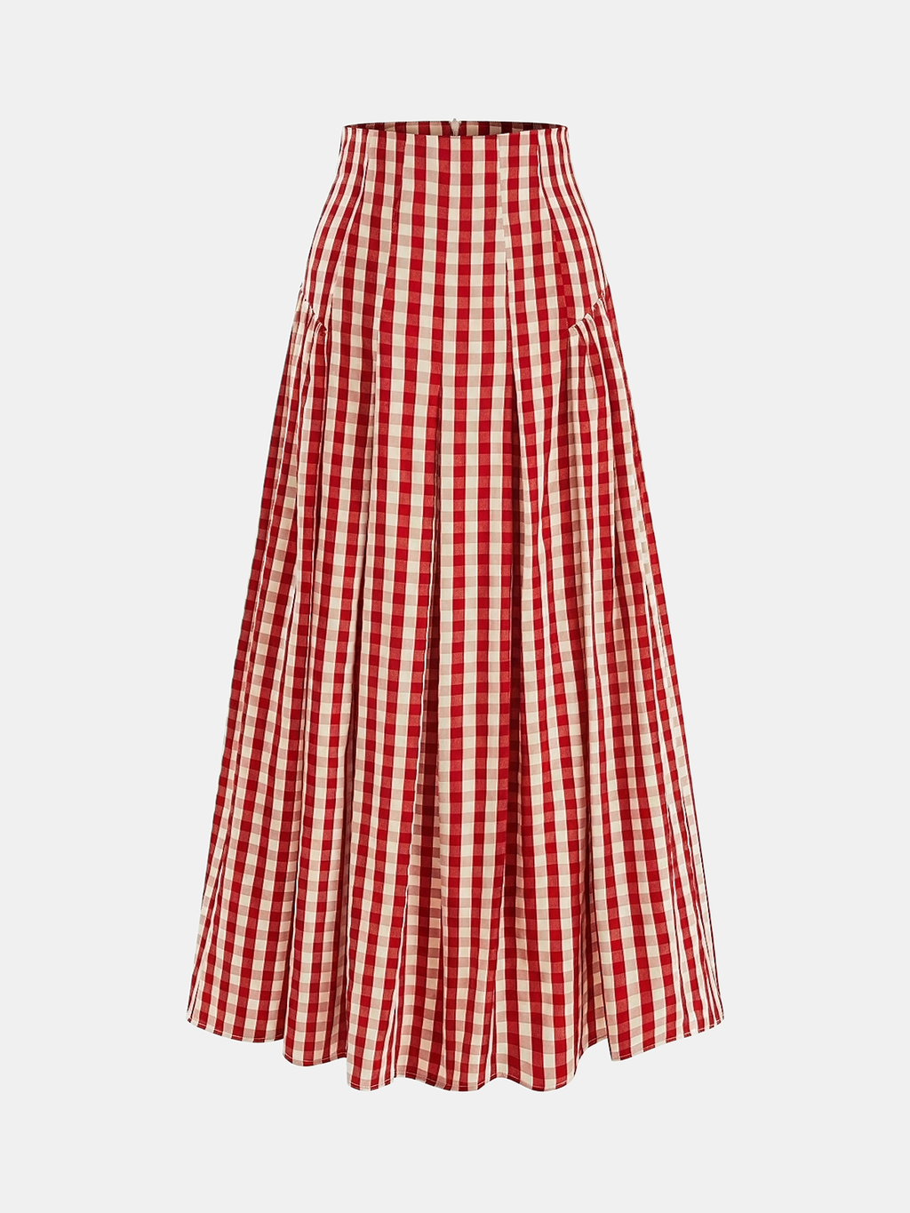 Gingham High-Waisted Pleated Midi Skirt