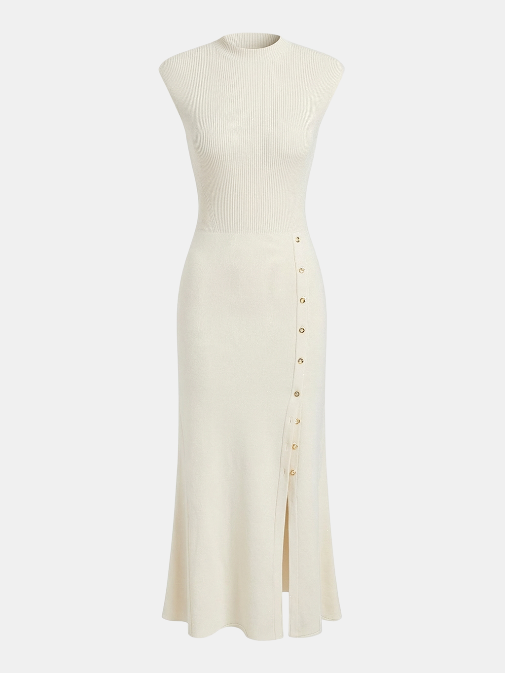 Cap Sleeve Ribbed Knit Maxi Dress with Button Accents