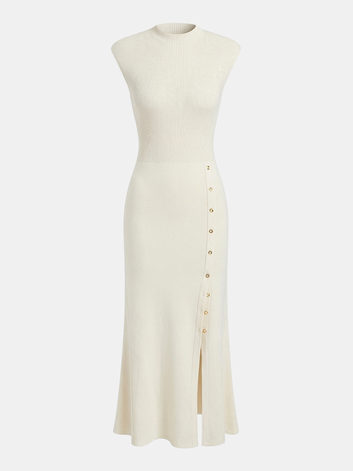 Cap Sleeve Ribbed Knit Maxi Dress with Button Accents
