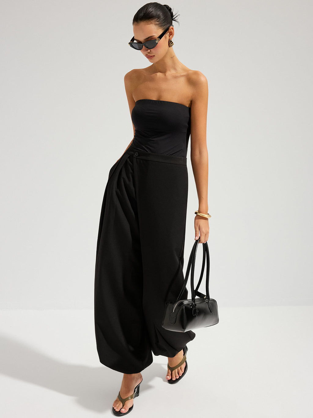 Asymmetrical Overlay Wide-Leg Balloon Trousers
