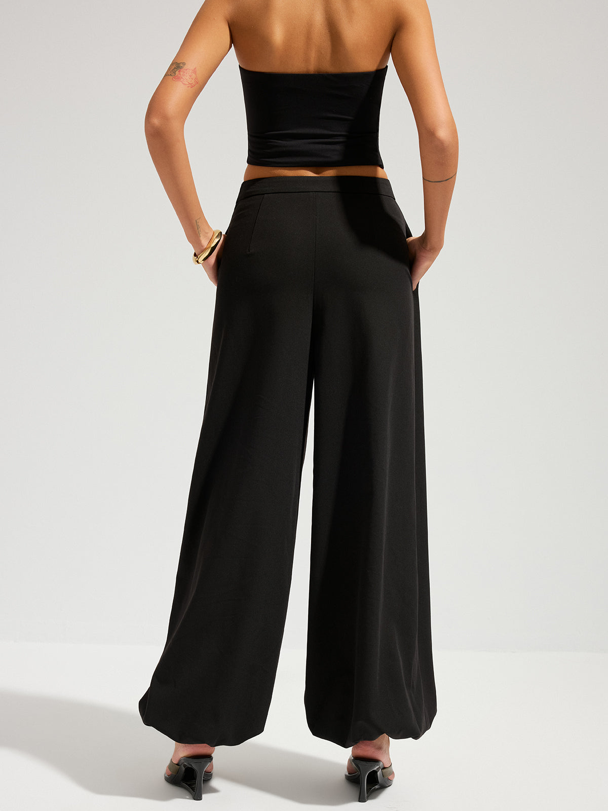 Asymmetrical Overlay Wide-Leg Balloon Trousers