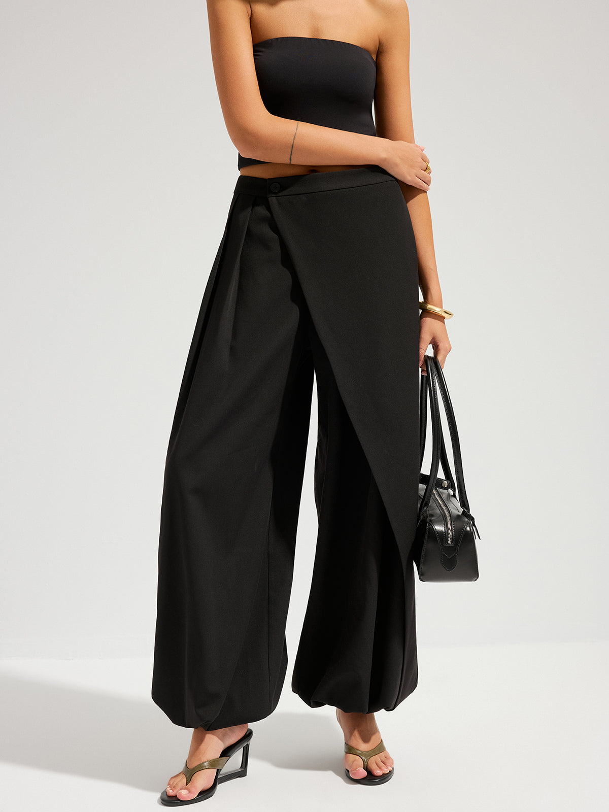 Asymmetrical Overlay Wide-Leg Balloon Trousers