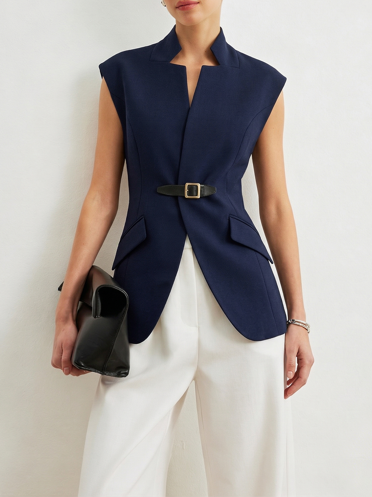 Buckle Detail Notch Lapel Blazer Vest