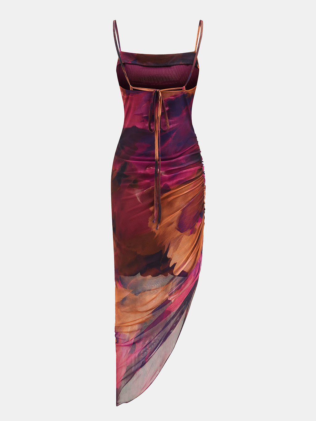 Tie-Dye Mesh Maxi Dress with Asymmetric Hem