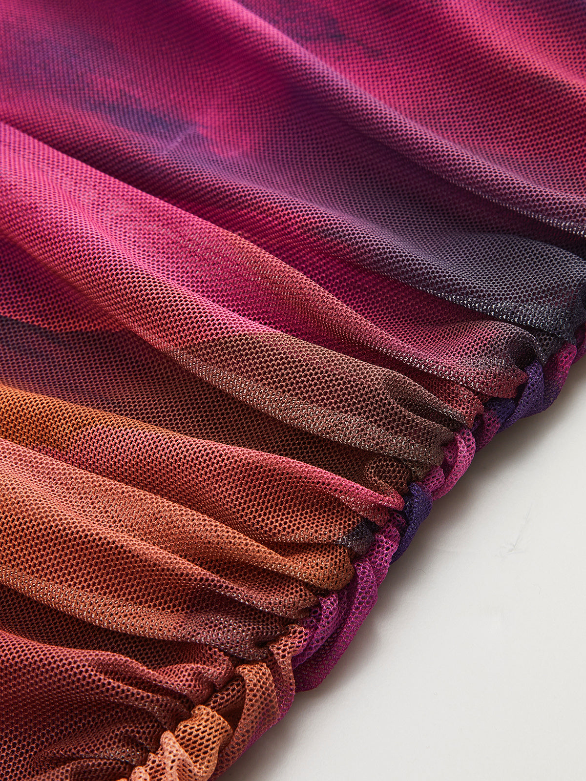 Tie-Dye Mesh Maxi Dress with Asymmetric Hem