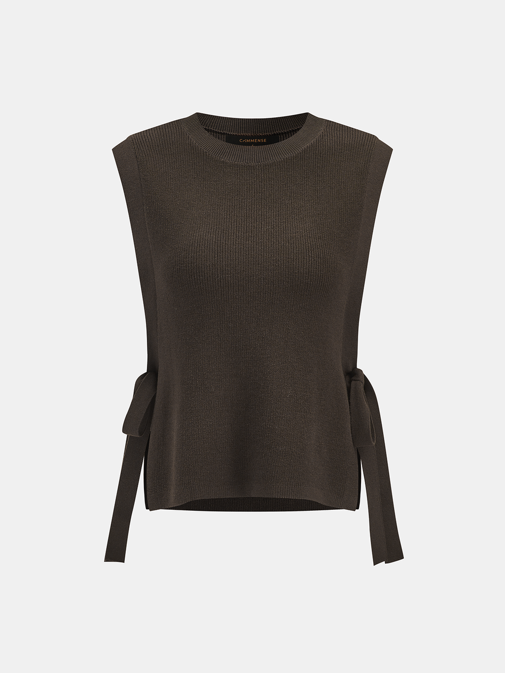 Lace-Trimmed Knit Sleeveless Top with Side Tie Detail