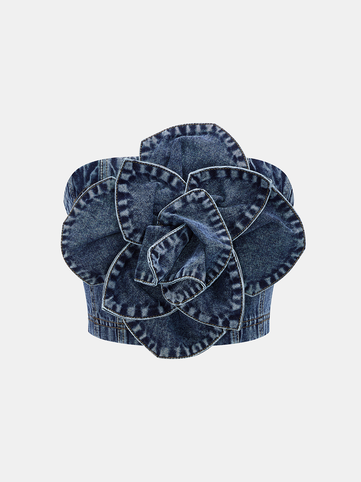Rose Appliqué Denim Strapless Top