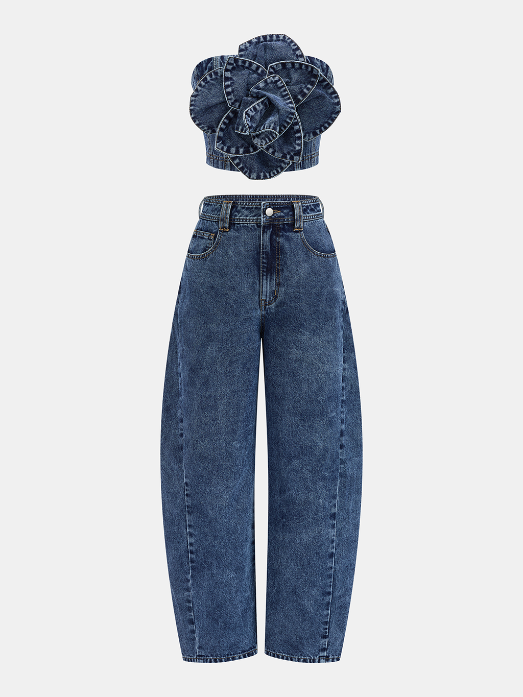 Rose Appliqué Denim Strapless Top