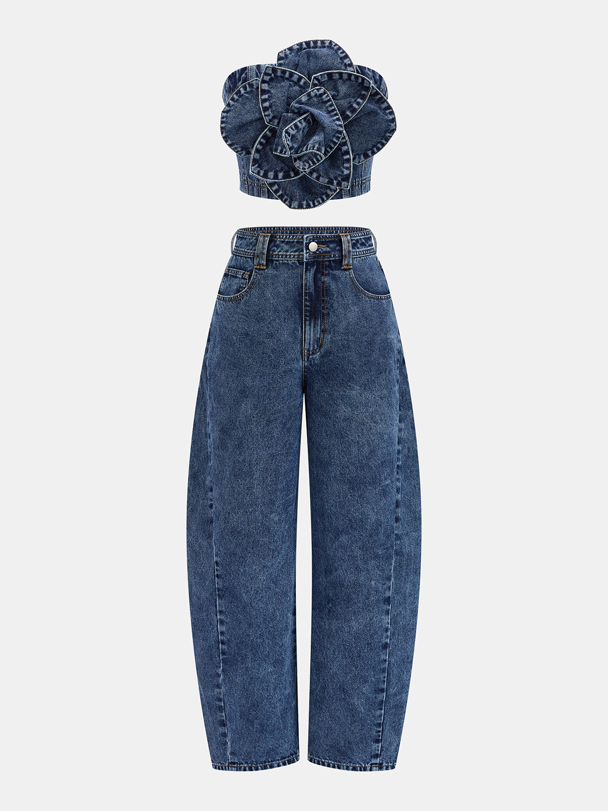 Rose Appliqué Denim Strapless Top