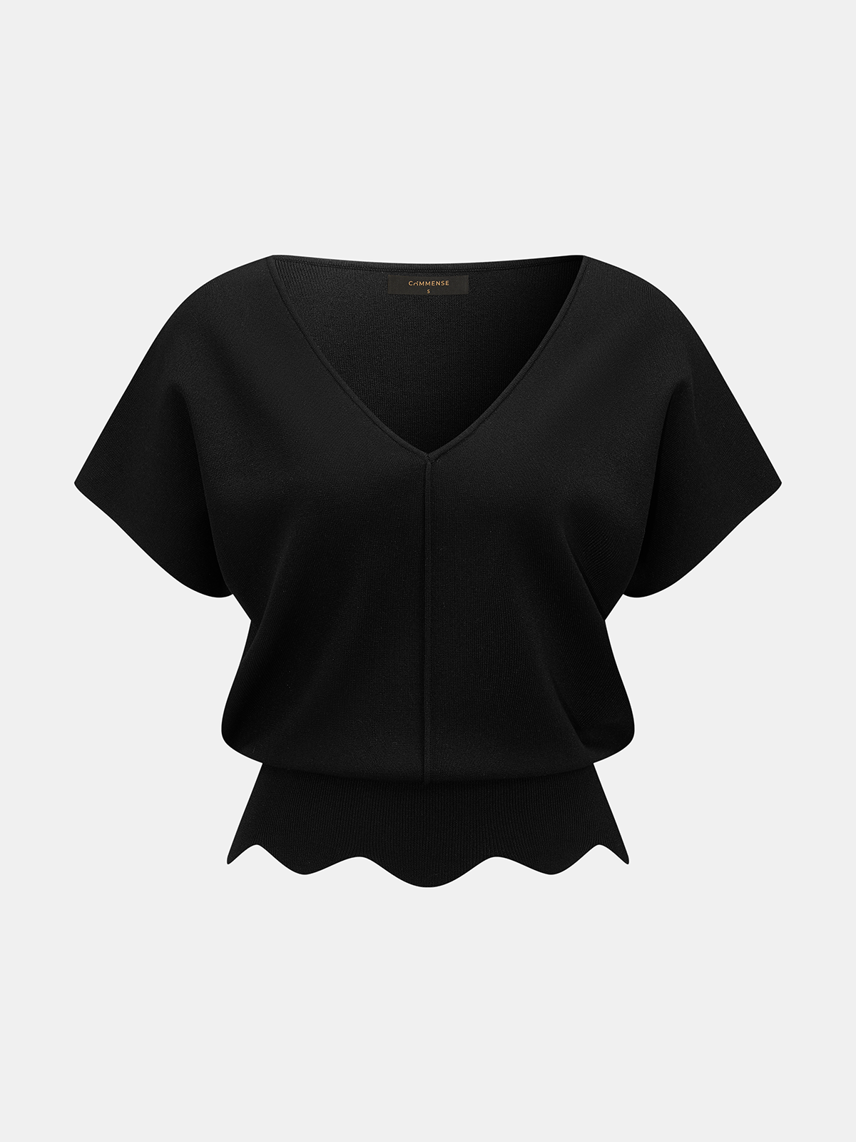 Scalloped Hem V-Neck Knit Top