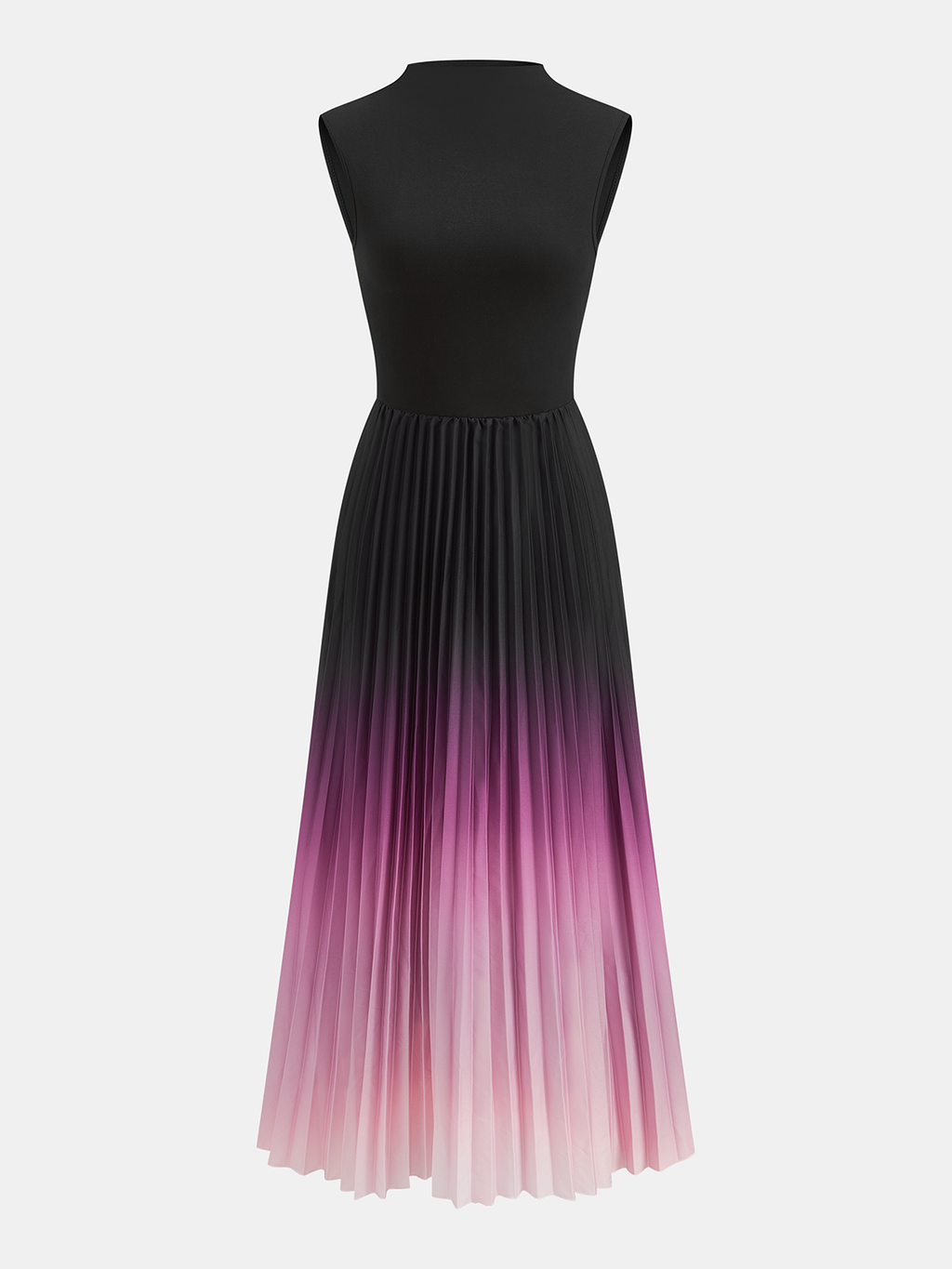 Gradient Pleated Midi Dress with Sleeveless Design