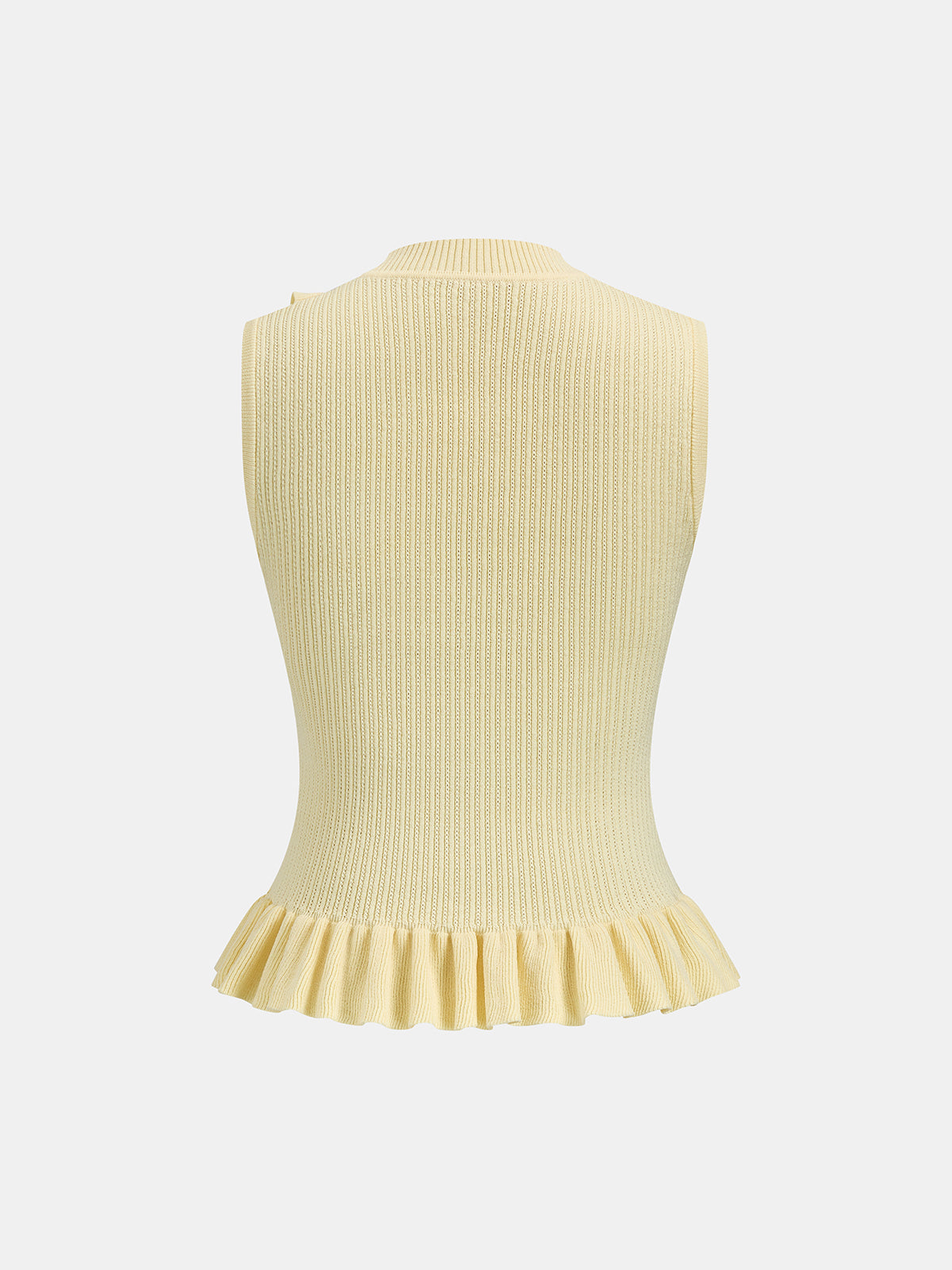 Chic Ribbed High Neck Sleeveless Top with Ruffle Detail