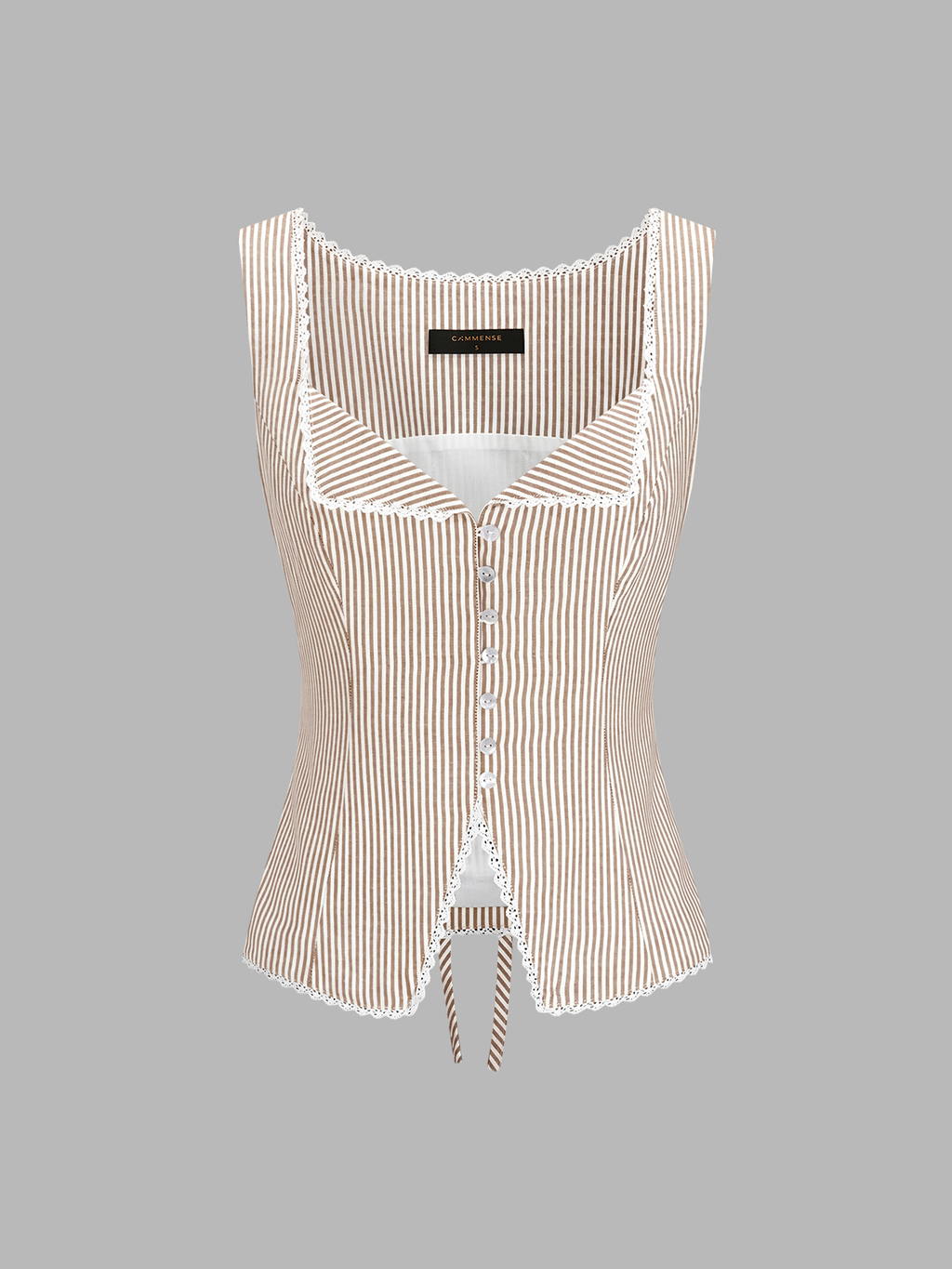 Striped Lace Trim Button-Front Tank Top