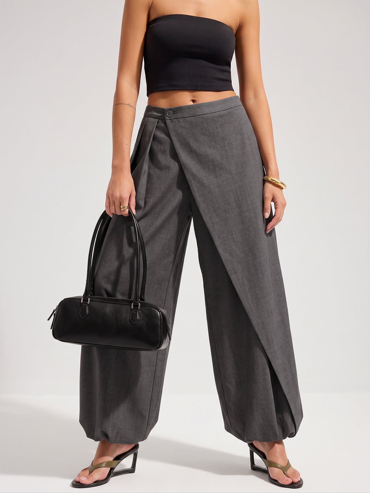 Asymmetrical Overlay Wide-Leg Balloon Trousers