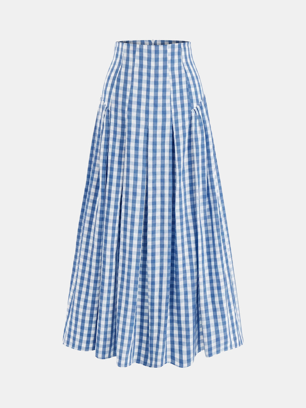 Gingham High-Waisted Pleated Midi Skirt